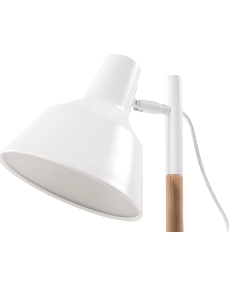 Candeeiro De Mesa Metal Branco E Madeira Aldan