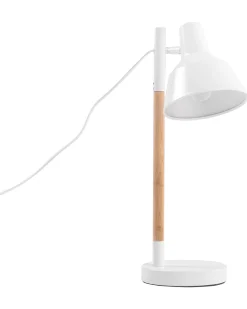 Candeeiro De Mesa Metal Branco E Madeira Aldan