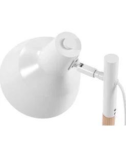 Candeeiro De Mesa Metal Branco E Madeira Aldan