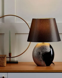 Candeeiro De Mesa Preto E Prateado Argun