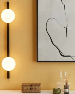 Candeeiro De Parede Com 2 Abajur Em Metal Preto 55 Cm Isabella