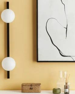 Candeeiro De Parede Com 2 Abajur Em Metal Preto 55 Cm Isabella