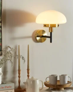 Candeeiro De Parede Em Metal Preto Branco E Dourado Minija