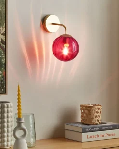 Candeeiro De Parede Em Metal Vermelho 28 Cm Boomi