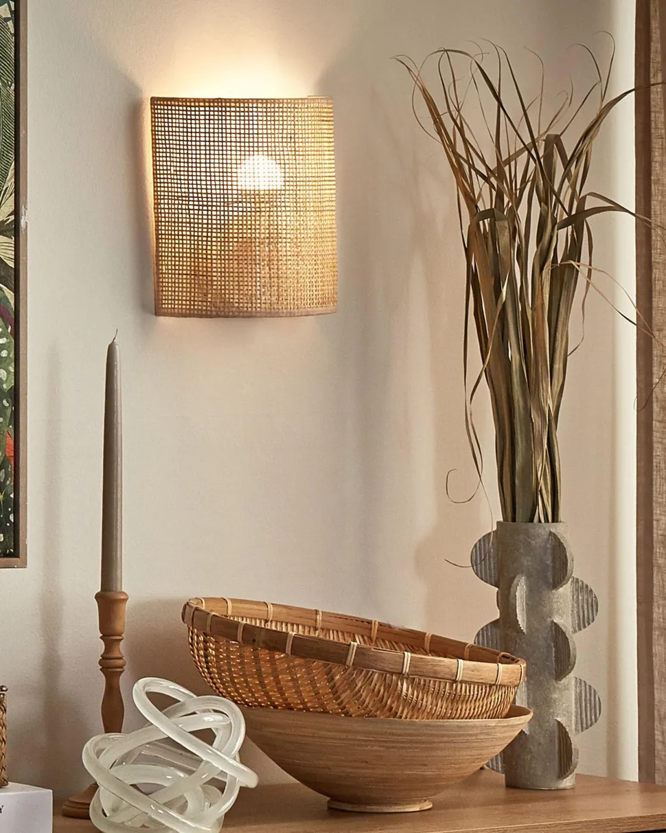Candeeiro De Parede Em Rattan Natural Cario