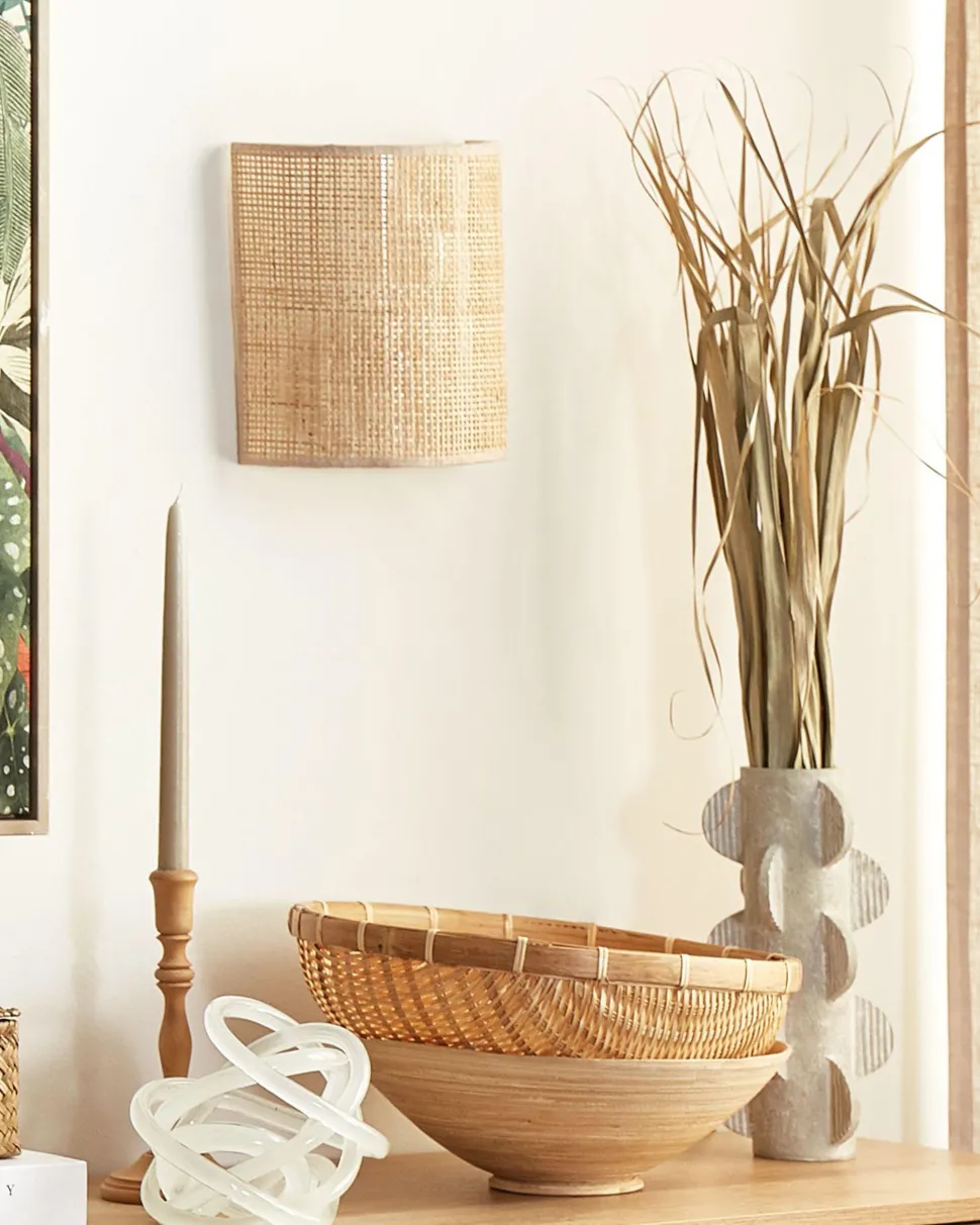 Candeeiro De Parede Em Rattan Natural Cario