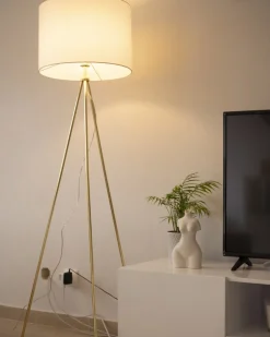Candeeiro De Pe 148 Cm Branco E Dourado Vistula