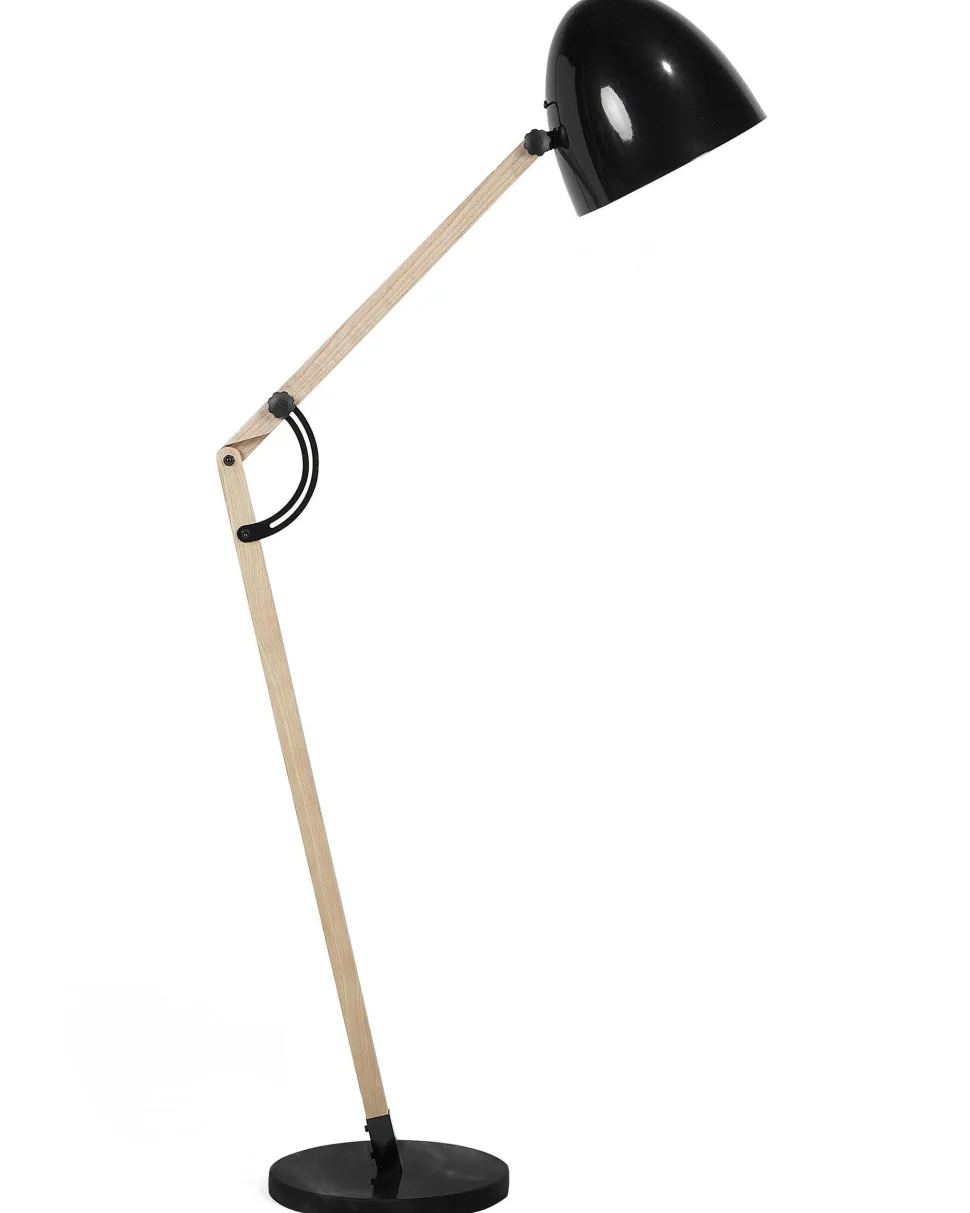 Candeeiro De Pe Articulado Em Madeira E Metal Preto 175 Cm Hetton