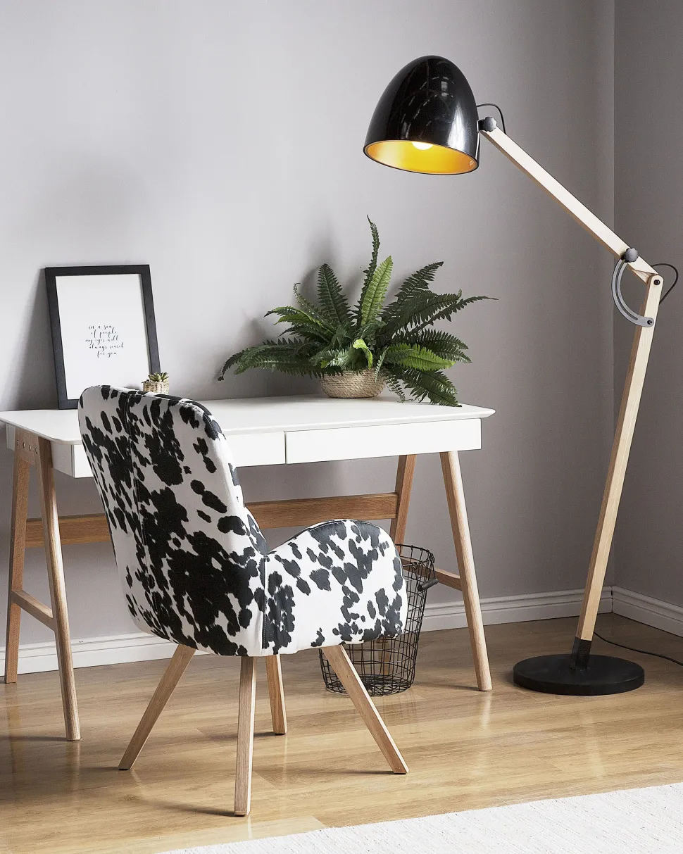 Candeeiro De Pe Articulado Em Madeira E Metal Preto 175 Cm Hetton