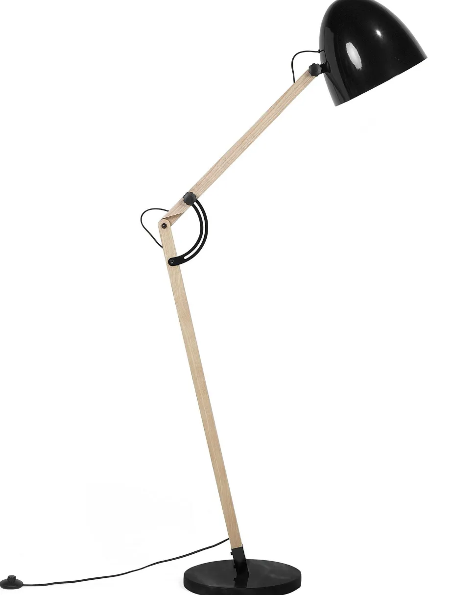 Candeeiro De Pe Articulado Em Madeira E Metal Preto 175 Cm Hetton