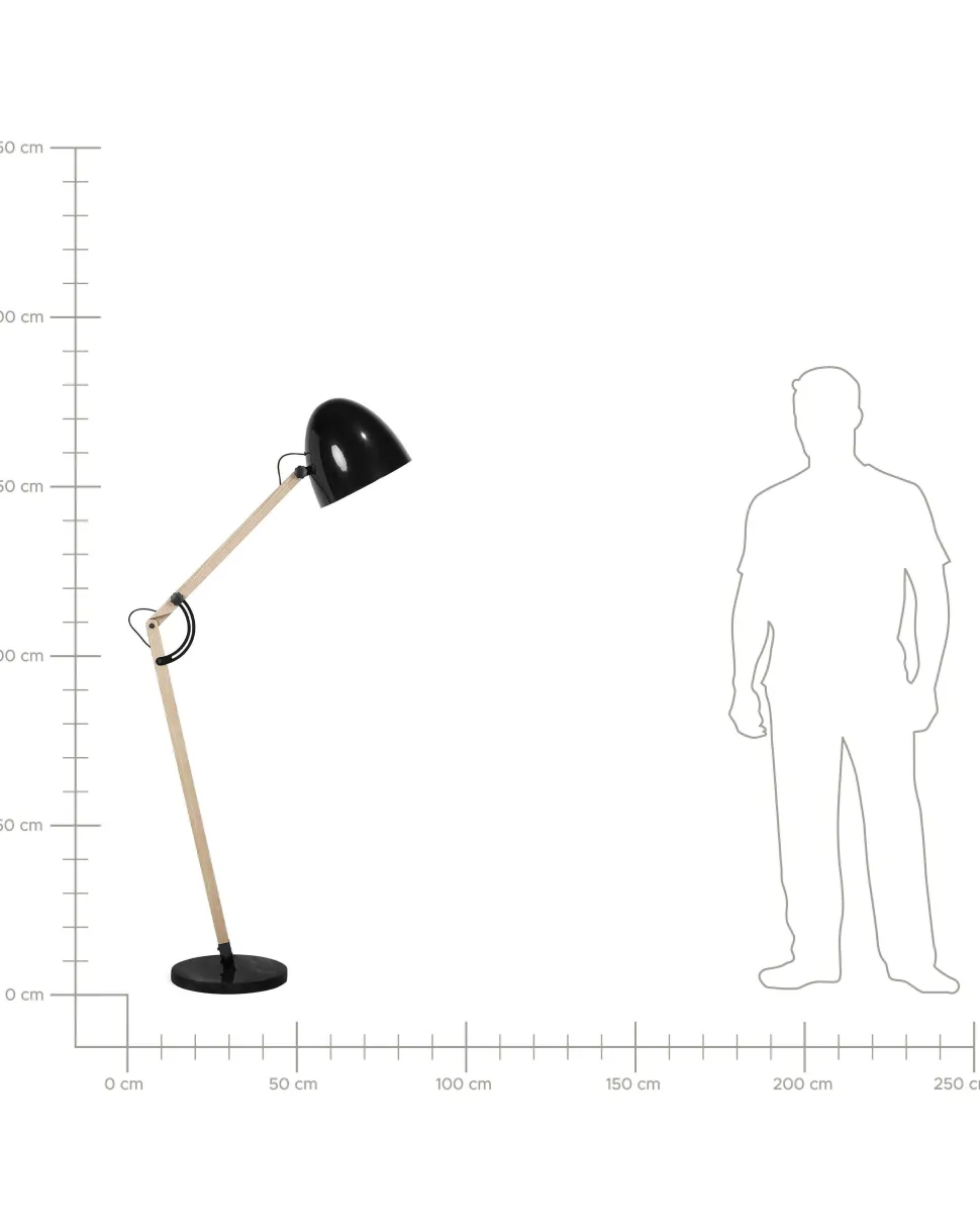 Candeeiro De Pe Articulado Em Madeira E Metal Preto 175 Cm Hetton