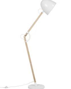 Candeeiro De Pe Articulado Em Madeira E Metal Branco 175 Cm Hetton
