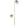 Candeeiro De Pe Em Madeira E Metal Branco E Dourado Com 2 Abajures Owens