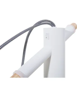 Candeeiro De Pe Em Madeira E Metal Branco E Dourado Com 2 Abajures Owens