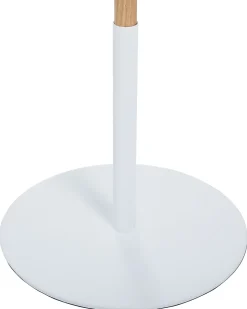 Candeeiro De Pe Em Madeira E Metal Branco E Dourado Com 2 Abajures Owens