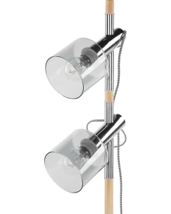 Candeeiro De Pe Em Madeira Vidro E Metal Cromado Com 2 Abajures Owens