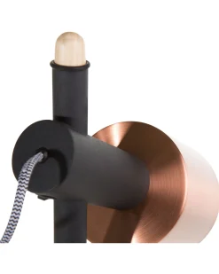 Candeeiro De Pe Em Madeira E Metal Preto E Cor De Cobre Com 2 Abajures Owens