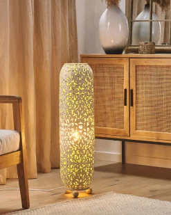 Candeeiro De Pe Metalico Cor Creme Dourado Mures