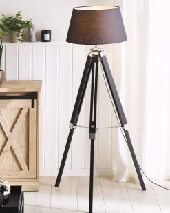 Candeeiro De Pe Moderno Preto Madeira