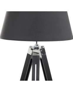 Candeeiro De Pe Moderno Preto Madeira