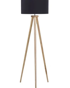 Candeeiro De Pe Preto Com Tripe De Madeira Nitra