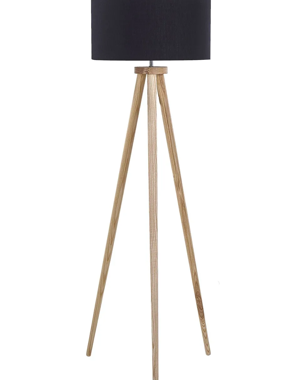 Candeeiro De Pe Preto Com Tripe De Madeira Nitra