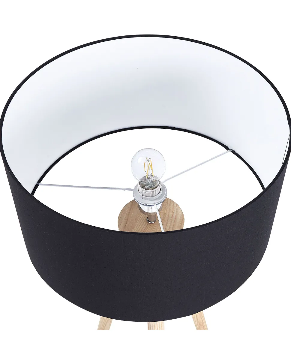 Candeeiro De Pe Preto Com Tripe De Madeira Nitra