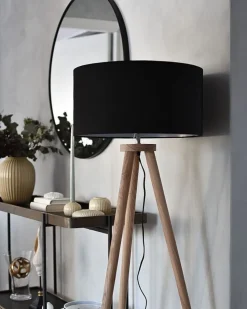 Candeeiro De Pe Preto Com Tripe De Madeira Nitra