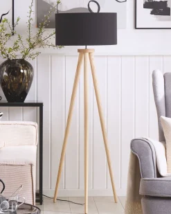 Candeeiro De Pe Preto Com Tripe De Madeira Nitra