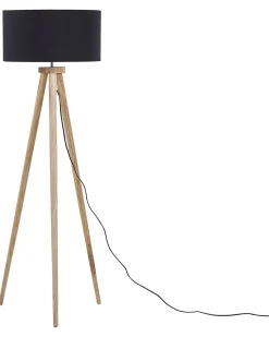 Candeeiro De Pe Preto Com Tripe De Madeira Nitra