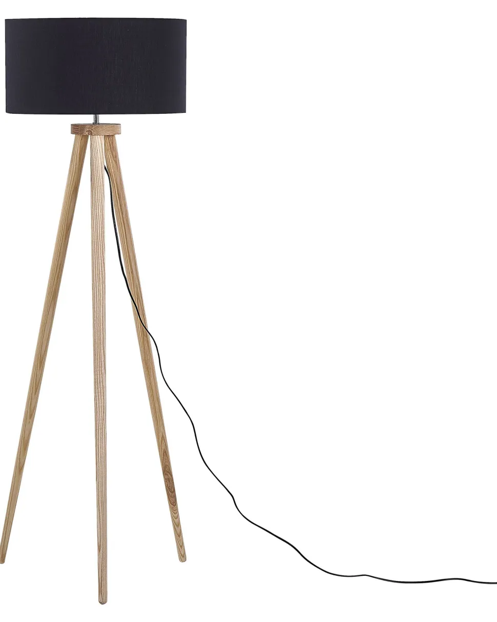 Candeeiro De Pe Preto Com Tripe De Madeira Nitra