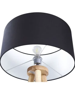 Candeeiro De Pe Preto Com Tripe De Madeira Nitra