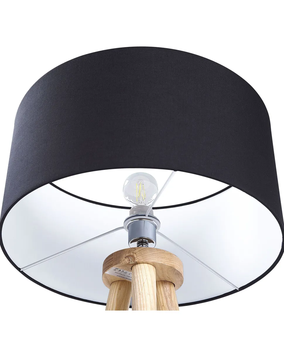 Candeeiro De Pe Preto Com Tripe De Madeira Nitra