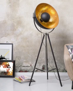 Candeeiro De Pe Preto E Dourado Thames Ii