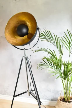 Candeeiro De Pe Preto E Dourado Thames Ii