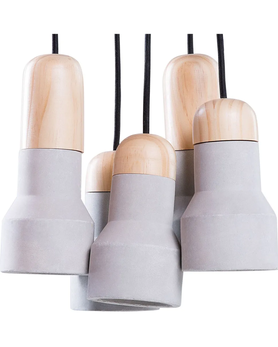 Candeeiro De Teto Com 5 Abajures Cinzento E Castanho Claro Apure