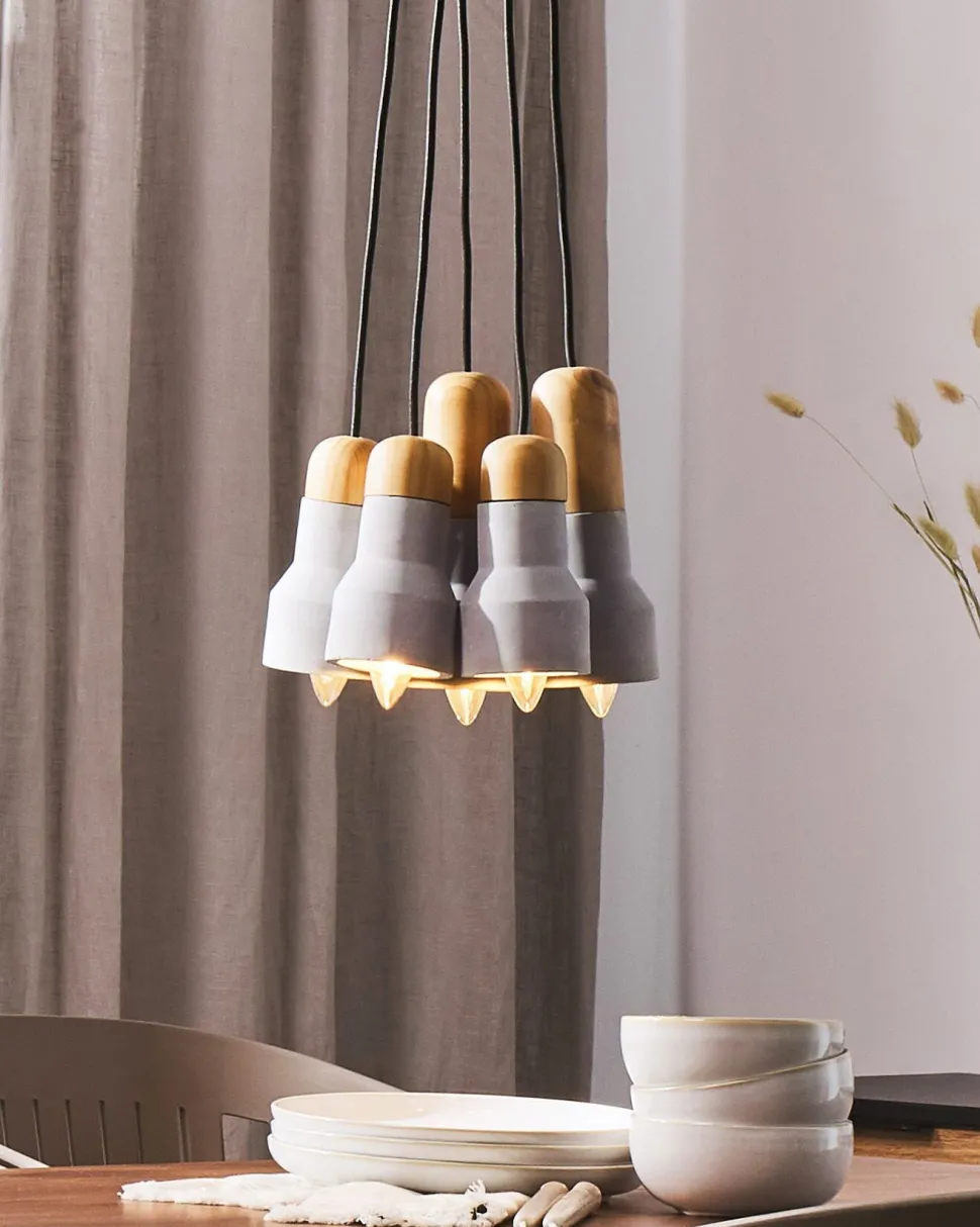 Candeeiro De Teto Com 5 Abajures Cinzento E Castanho Claro Apure