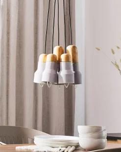 Candeeiro De Teto Com 5 Abajures Cinzento E Castanho Claro Apure