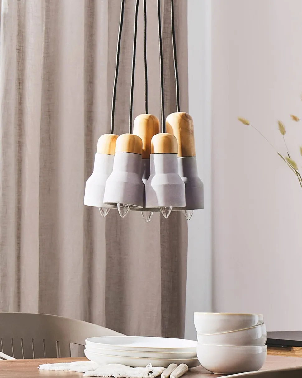 Candeeiro De Teto Com 5 Abajures Cinzento E Castanho Claro Apure