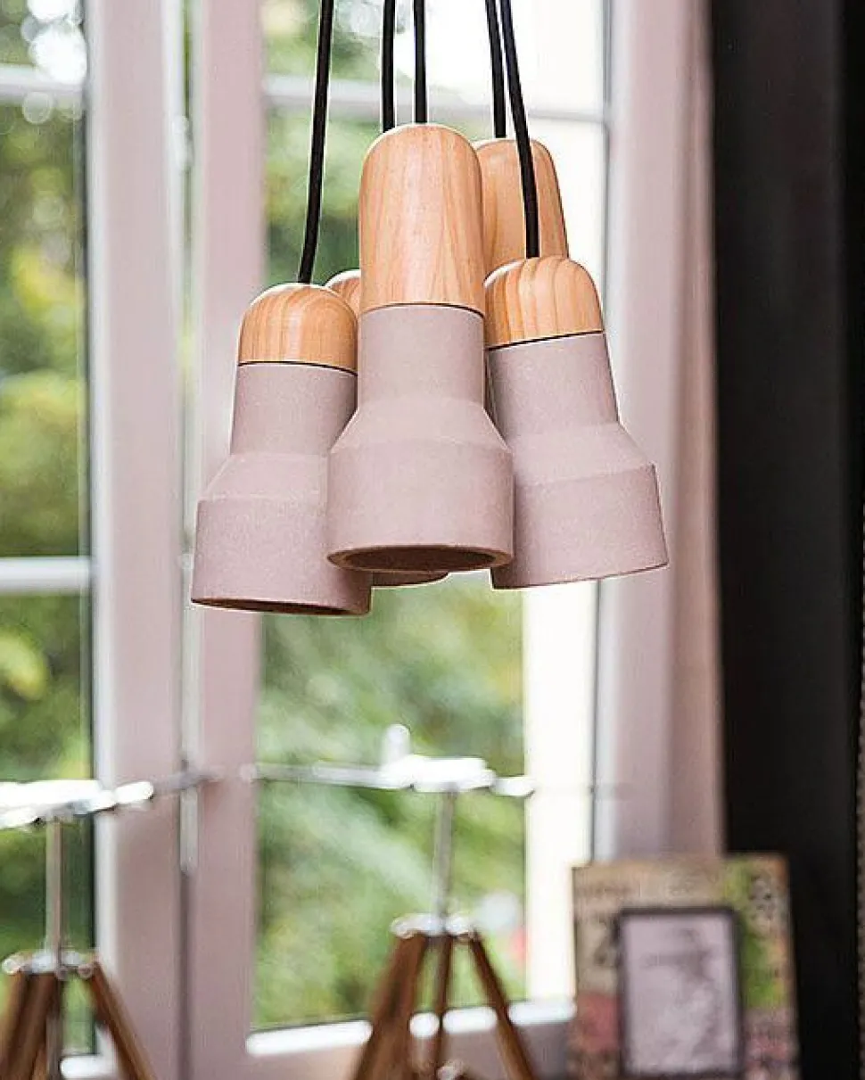 Candeeiro De Teto Com 5 Abajures Cinzento E Castanho Claro Apure