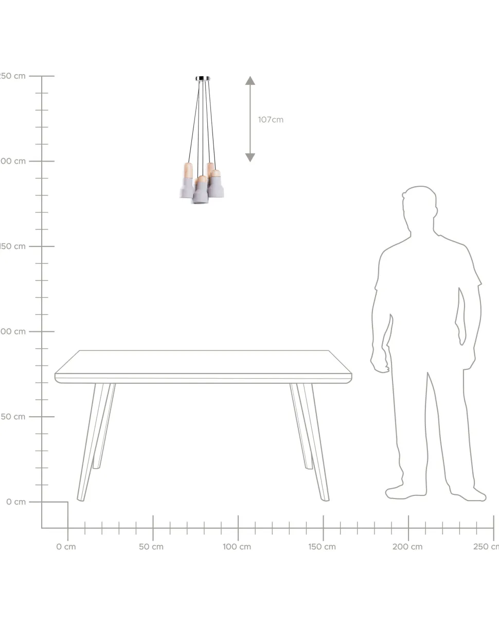 Candeeiro De Teto Com 5 Abajures Cinzento E Castanho Claro Apure