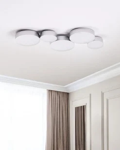 Candeeiro De Teto Com 5 Focos Led Em Metal Prateado Luga