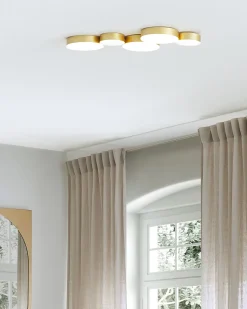 Candeeiro De Teto Com 5 Focos Led Em Metal Dourado Luga