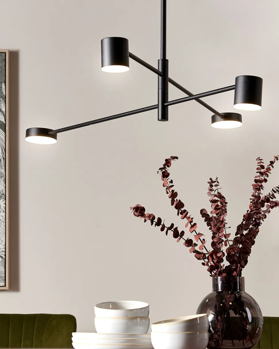 Candeeiro De Teto Com 4 Focos Em Metal Preto Bandon