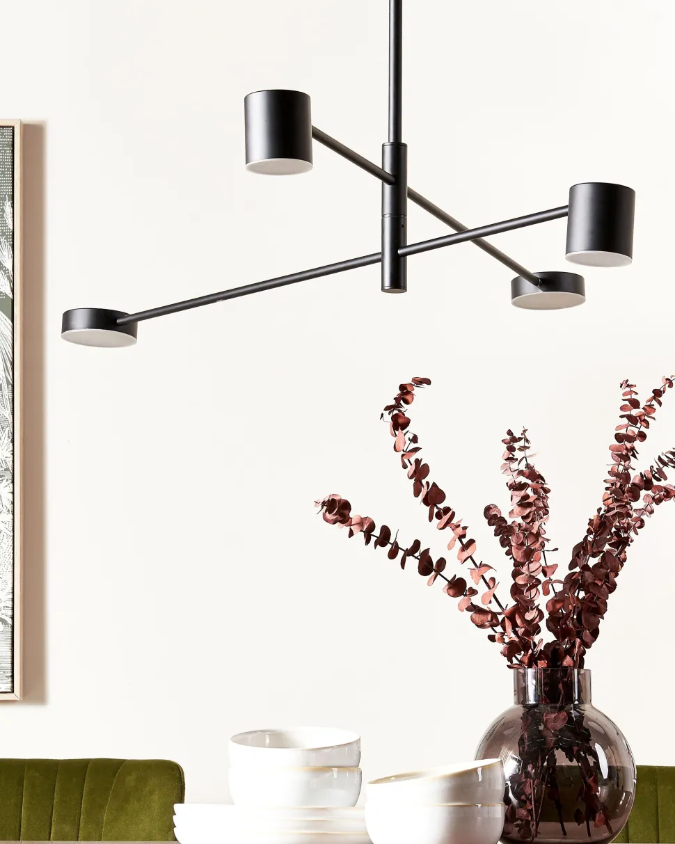 Candeeiro De Teto Com 4 Focos Em Metal Preto Bandon