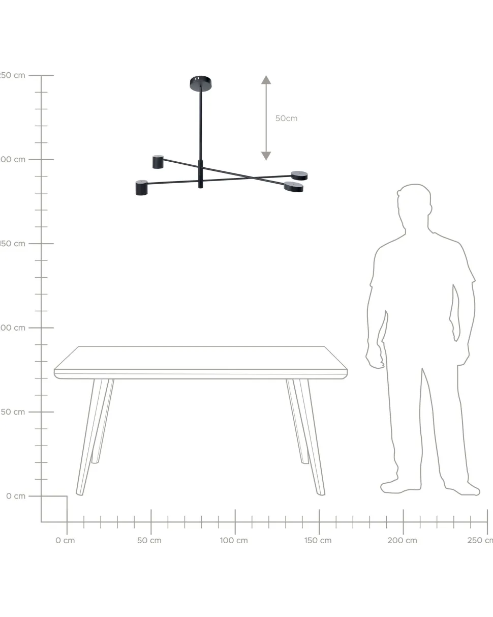 Candeeiro De Teto Com 4 Focos Em Metal Preto Bandon