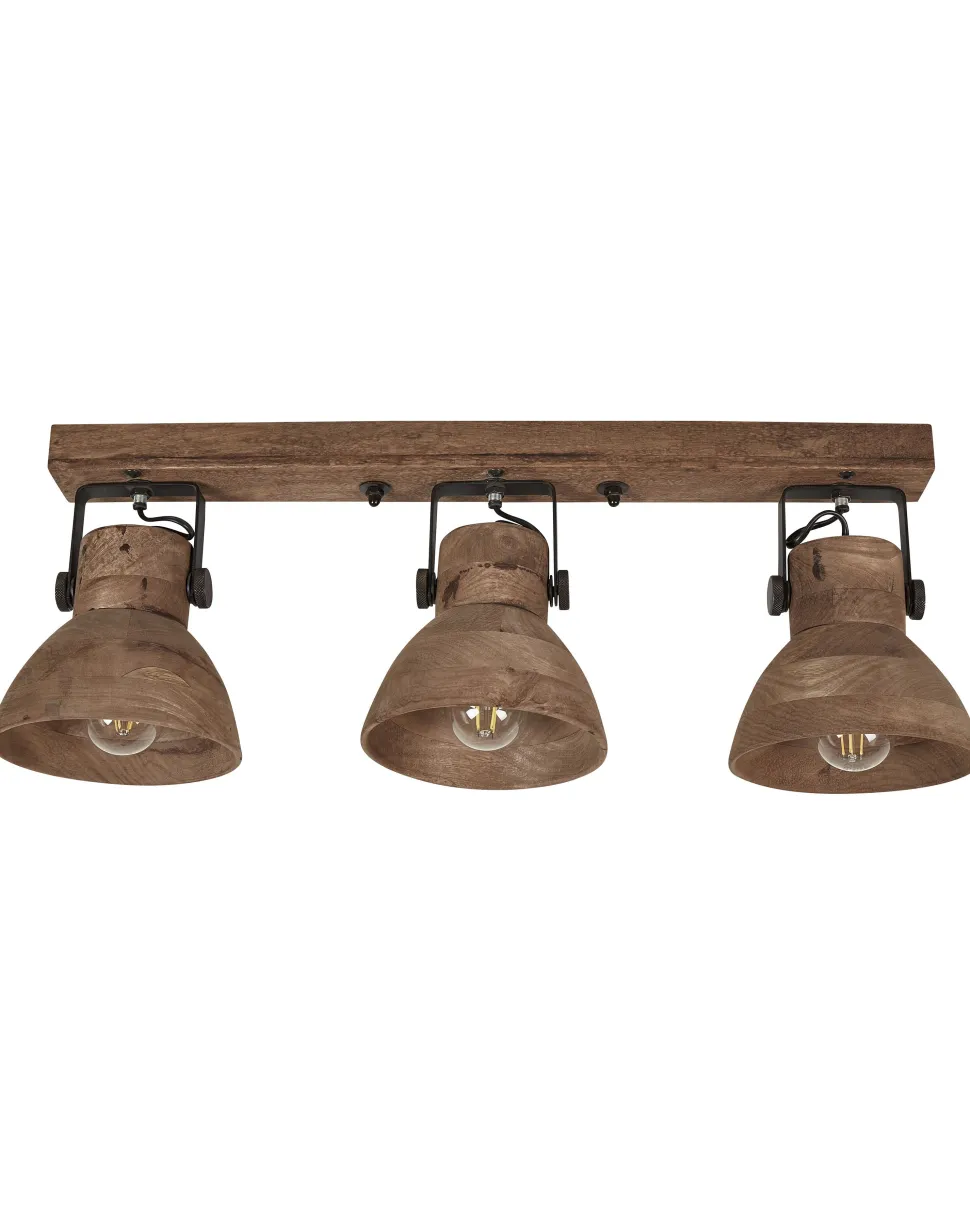 Candeeiro De Teto Com 3 Focos Em Madeira Escura Pennai