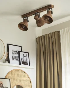 Candeeiro De Teto Com 3 Focos Em Madeira Escura Pennai