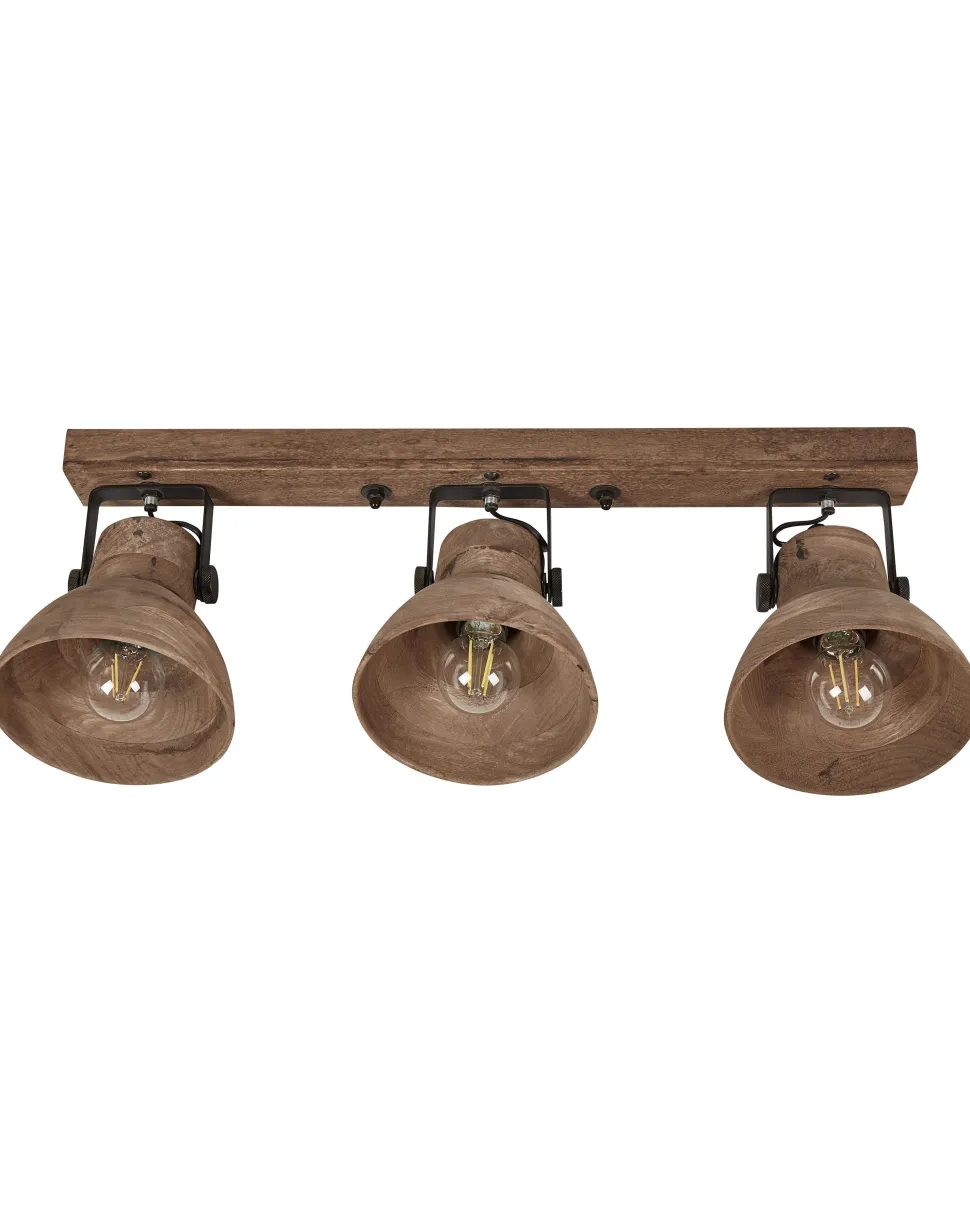 Candeeiro De Teto Com 3 Focos Em Madeira Escura Pennai