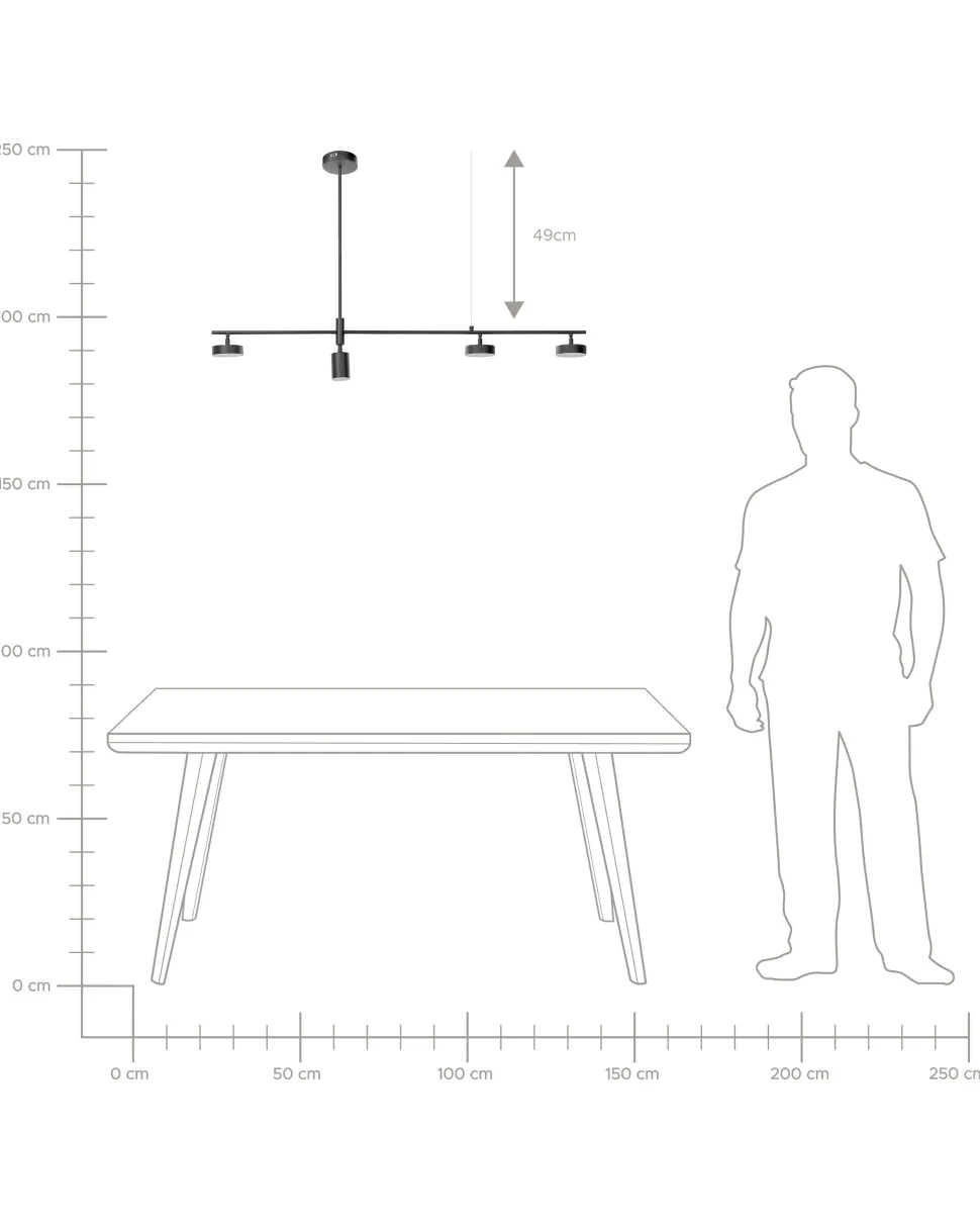 Candeeiro De Teto Com 4 Focos Led Em Metal Preto Foyle